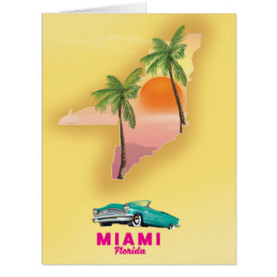 Cartão Poster de mapa ilustrado de Miami Flórida