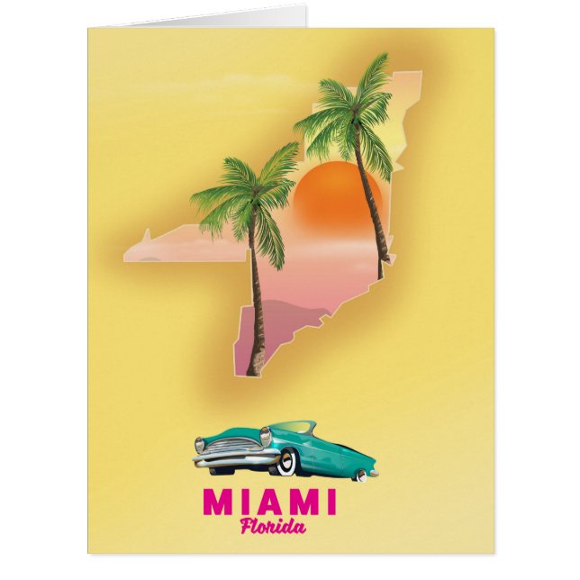 Cartão Poster de mapa ilustrado de Miami Flórida (Frente)