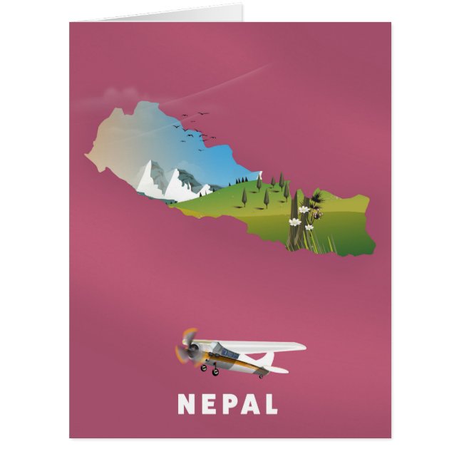 Cartão Poster de mapa ilustrado do Nepal (Frente)