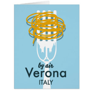 Cartão Pôster de viagem retrô By Air Verona Itália.