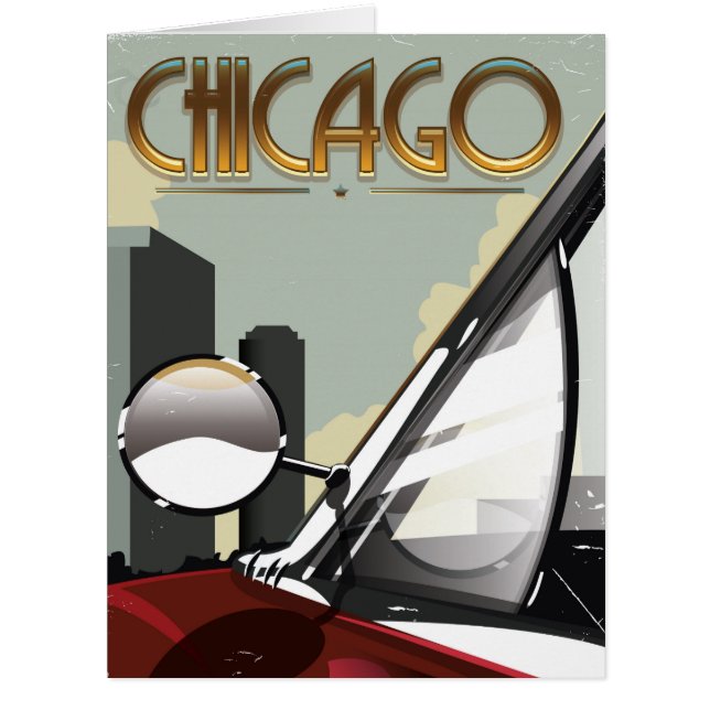 Cartão Poster de viagens automático da cidade de Chicago (Frente)