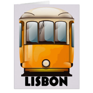 Cartão poster de viagens de elétrico amarelo de Lisboa