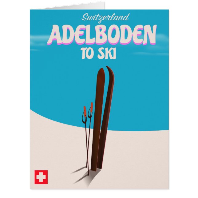 Cartão Poster de viagens de esqui de Suiça Adelboden (Frente)