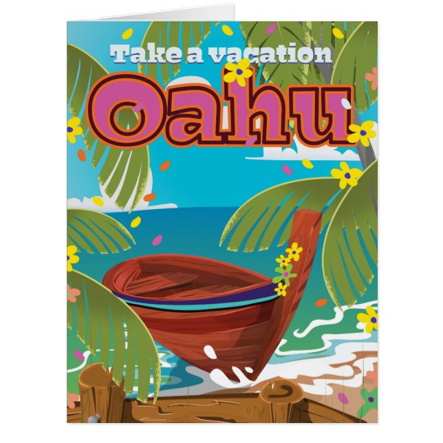 Cartão Poster de viagens de Férias Oahu (Frente)