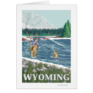 Cartão Poster de viagens de FishermanWyomingVintage da
