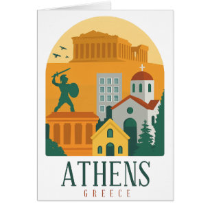 Cartão Poster de viagens de Grécia de Atenas Vintage - Pa