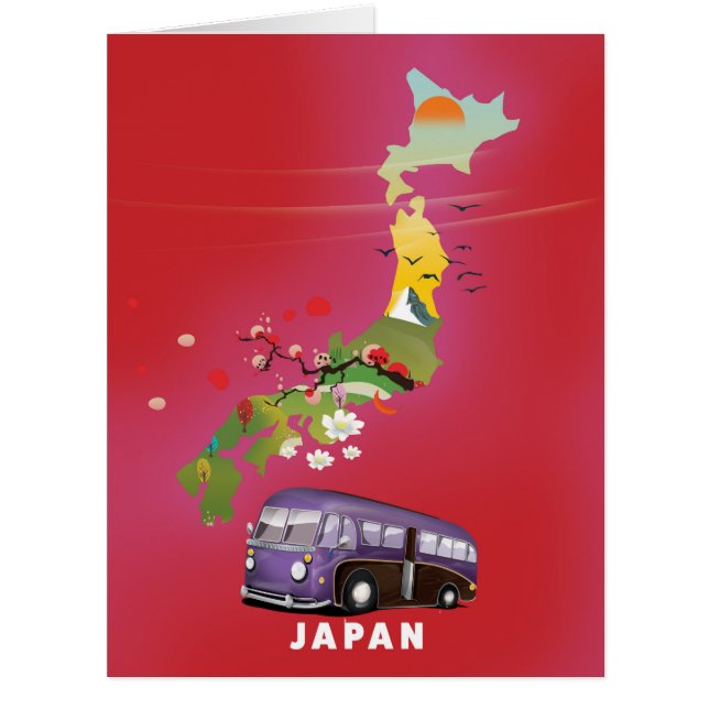 Cartão Poster de viagens de Ilustração do Japão. (Frente)