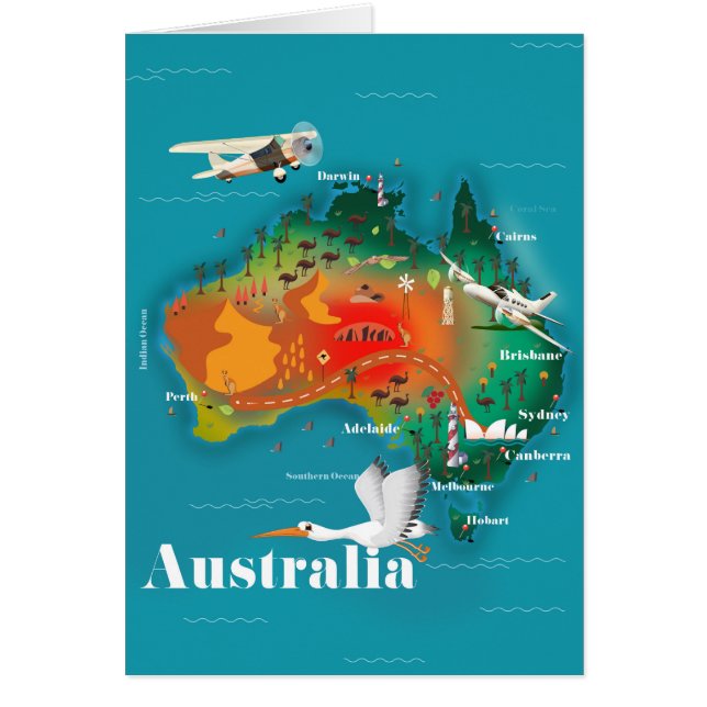 Cartão Poster de viagens de Mapa da Austrália (Frente)