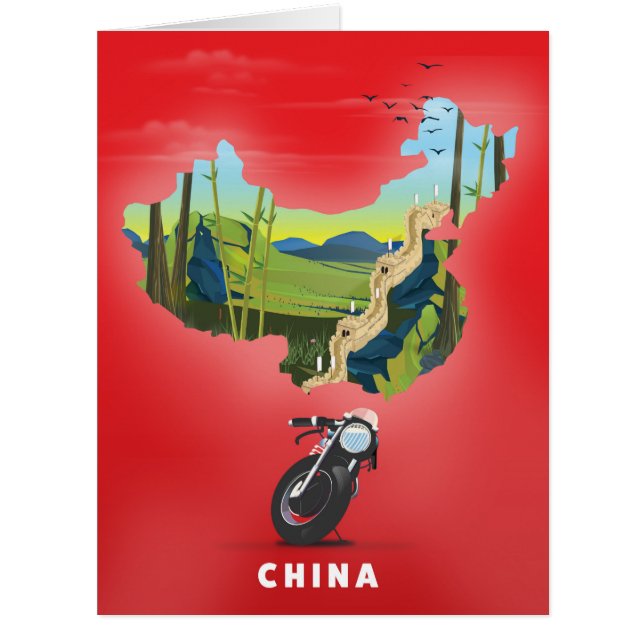 Cartão Poster de viagens de mapa ilustrado da China (Frente)