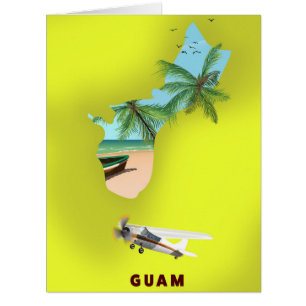Cartão Poster de viagens de mapa ilustrado por Guam