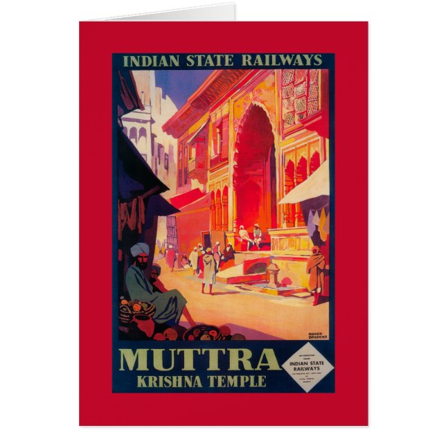 Cartão Poster de viagens do Templo Muttra Krishna (Frente)