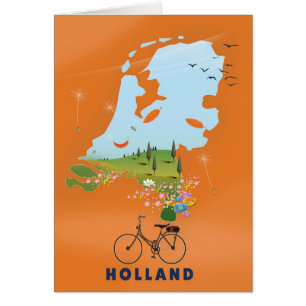 Cartão Poster de viagens Holland Map