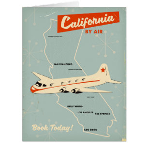 Cartão poster de viagens "por ar" do estilo California do