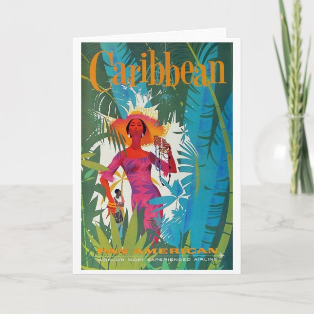 Cartão Poster de Viagens vintage de Caribe (Frente)