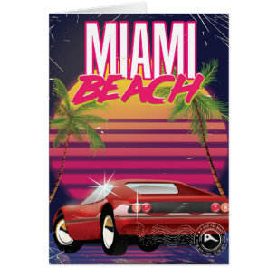 Cartão poster de viagens vintage de praia de miami