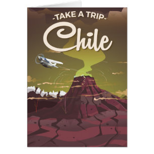 Cartão Poster de viagens vintage de vulcão do Chile