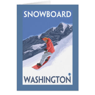 Cartão Poster de Viagens vintage de Washington Snowboard