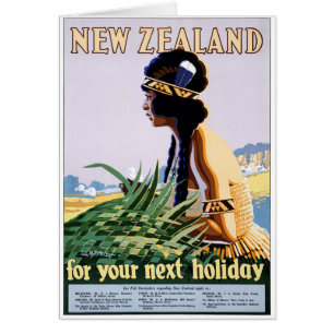 Cartão Poster de Viagens vintage Nova Zelândia Restaurad