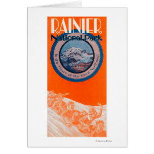 Cartão Poster do Monte Rainier - Sledding