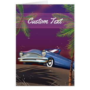 Cartão Poster retro do néon do carro dos anos 80