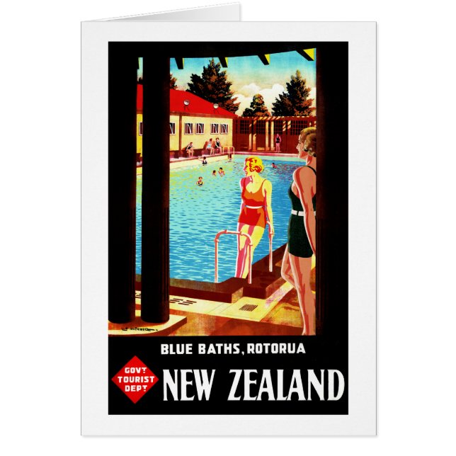 Cartão Poster vintage Rotorua Nova Zelândia Restaurado (Frente)