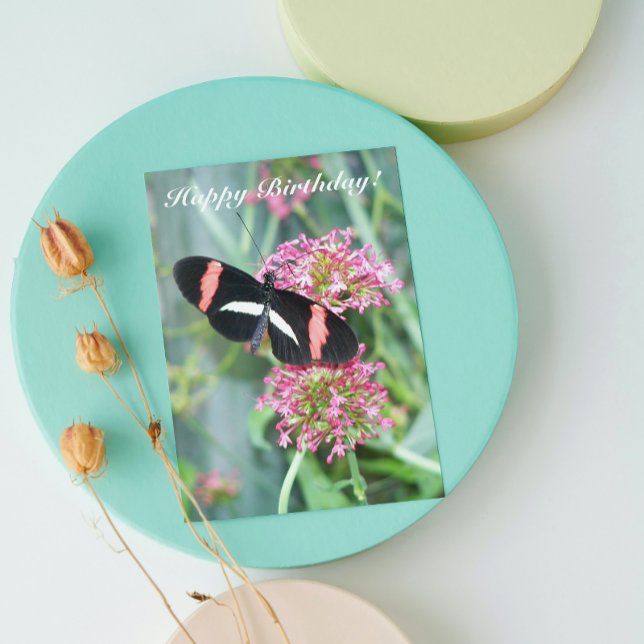 Cartão Postman Butterfly on Pink Flowers Birthday Card (In Situ)