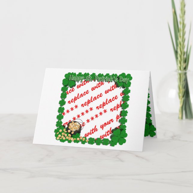 Cartão Pote com enquadramento Dourado para Dia de São Pat (Frente)