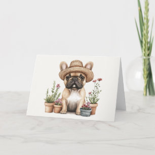 Cartão Potes de Flor para Jardinagem de Bulldog Francês