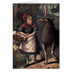 Cartão Pouca capa e lobo de equitação vermelha