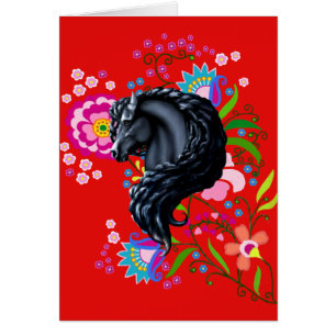 Cartão Povos do frisão, cavalo, garanhão preto