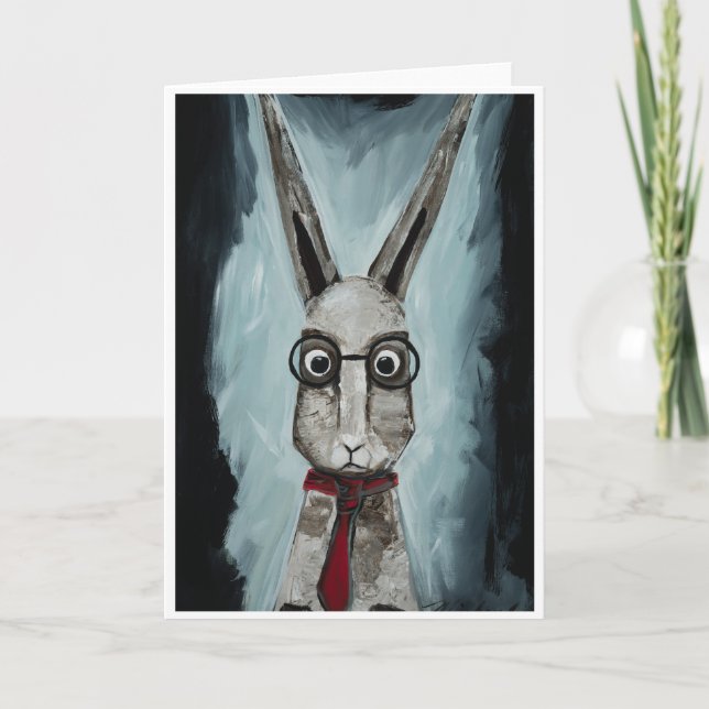 Cartão Power Tie. A rabbit with eye glasses and a red tie (Frente)