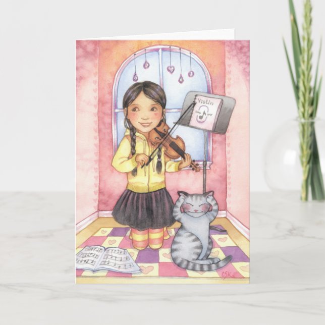 Cartão Practice Makes Perfect - Violin Girl Greeting Card (Frente)