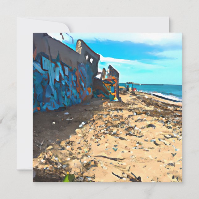 Cartão Praia Abandonada Pós-Apocalíptica (Frente)