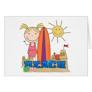 Cartão PRAIA - camiseta e presentes louros da menina