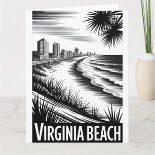 Cartão Praia da Virgínia Virgínia Preto Branco Xilogravur