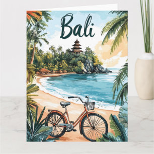 Cartão Praia de Bali com Bicicleta - Viagem Tropical