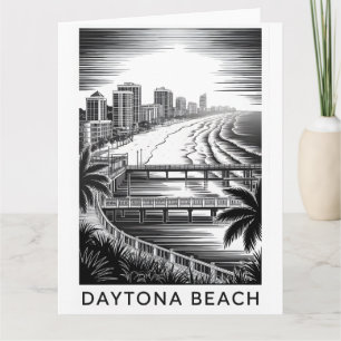 Cartão Praia de Daytona Flórida Corte de Madeira Preto e