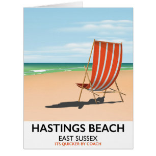 Cartão Praia de Hastings, poster do leste das viagens