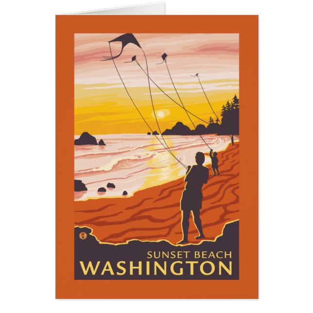 Cartão Praia e pipas - Sunset Beach, Washington (Frente)