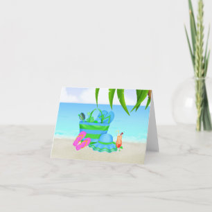 Cartão Praia Pensando em você Cartaz com cadeiras de pra