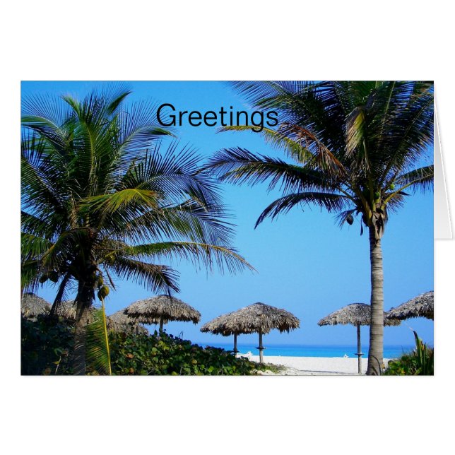 Cartão Praia Sandy com Palmeiras e Vista Oceânica (Frente horizontal)