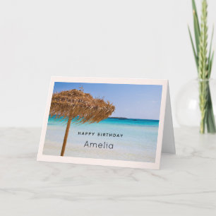Cartão Praia Tropical Cênica com Aniversário de Guarda-Ch