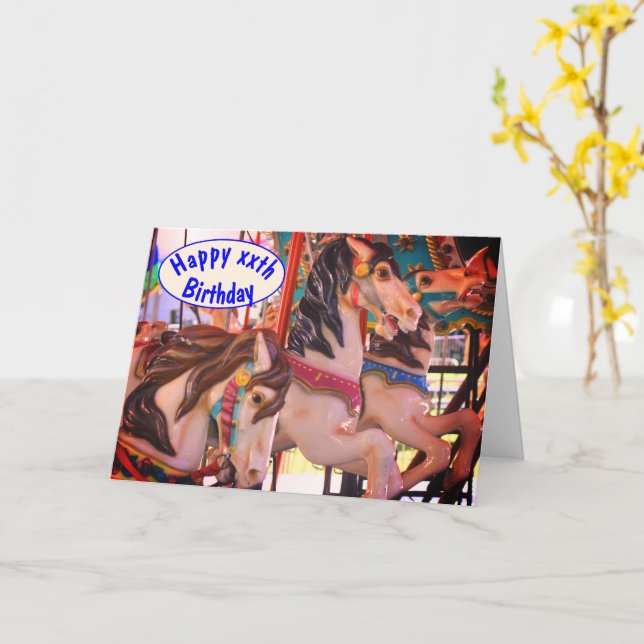 Cartão Pranceres Carousel Horse Personalizado Aniversário (Flor Amarela)