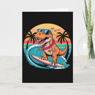Cartão Prancha de Surf de Dinossauro Engraçado Praia Verã