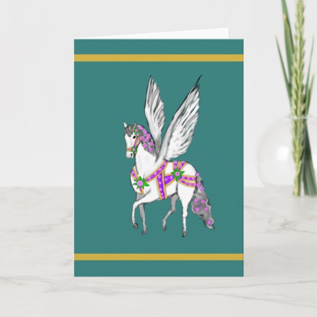 Cartão Prancing Vintage Carousel Pegasus Horse Card (Frente)