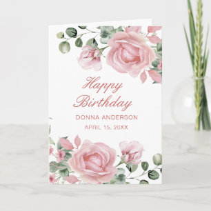 Cartão Prato de festa de aniversário com rosa floral rosa