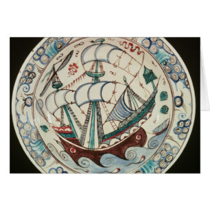 Cartão Prato pintado com um navio