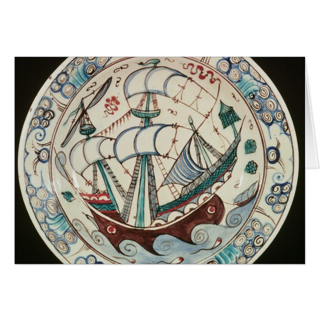 Cartão Prato pintado com um navio (Frente Horizontal)