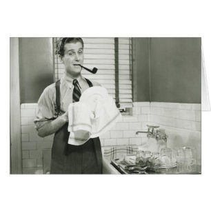 Cartão Pratos de lavagem do homem