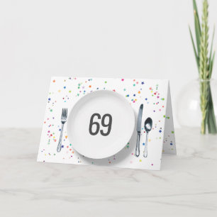 Cartão Pratos e Talheres para 69º Aniversário